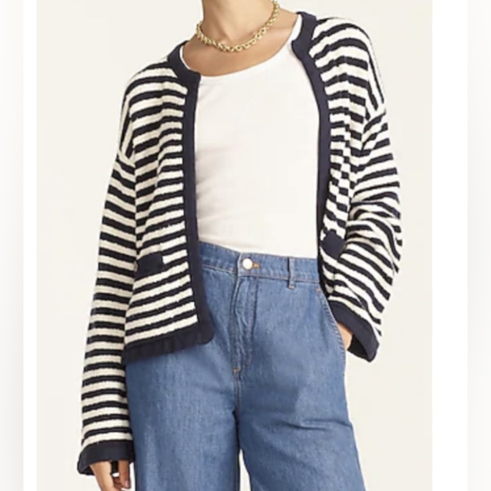 NWT J Crew Open-Front Cardigan Sweater Stripe Navy Size XS